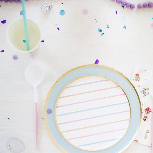 Pastel Striped Birthday Party Dessert Plates –  (8pcs)