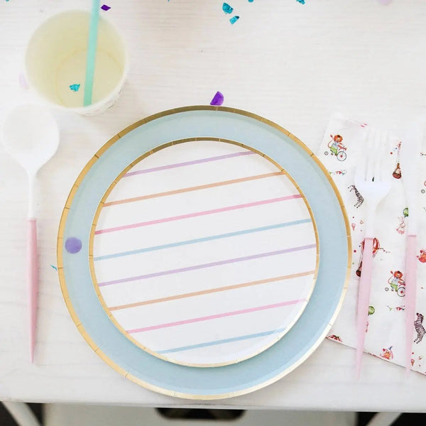 Pastel Striped Birthday Party Dessert Plates –  (8pcs)