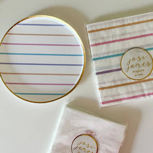Pastel Striped Birthday Party Dessert Plates –  (8pcs)
