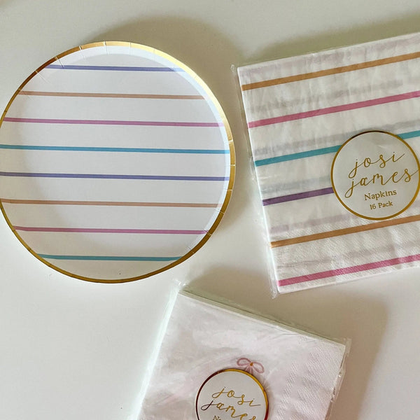 Pastel Striped Birthday Party Dessert Plates –  (8pcs)