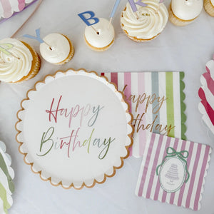 Striped Scalloped Happy Birthday Lunch Napkins, 24pcs