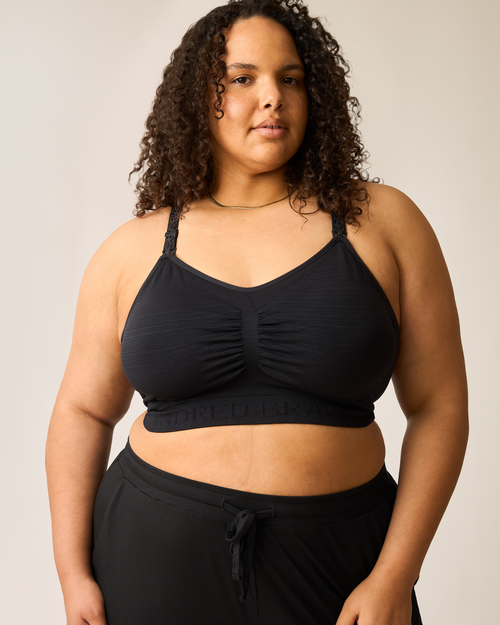 Sublime® Hands-Free Pumping & Nursing Bra in Black - Comfortable and convenient for breastfeeding moms.