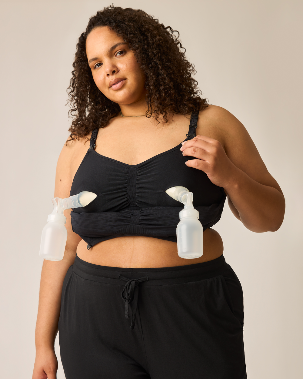 Sublime® Hands-Free Pumping & Nursing Bra in Black - Comfortable and convenient for breastfeeding moms.