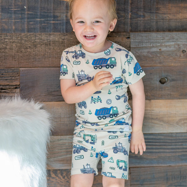 Trucks Diggers Construction  Summer Pajama Set