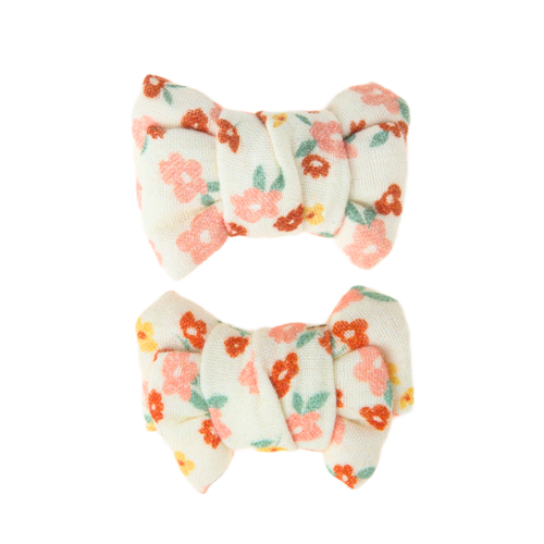 Organic sunset meadow pigtail bow hair clips set of 2 for babies, perfect accessory for seasonal wear.