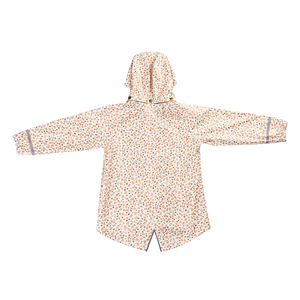 Fishtail Rain Jacket in Sunset Meadow design, shown from angle 3, perfect for stylish baby outdoor wear.