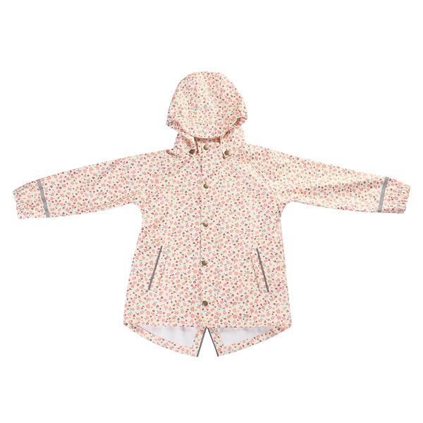 Fishtail rain jacket in Sunset Meadow design, perfect for keeping babies dry and stylish in wet weather.