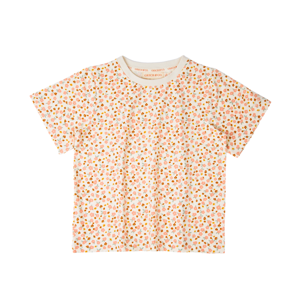 Oversized organic cotton t-shirt in Sunset Meadow design for babies, soft and stylish clothing option.