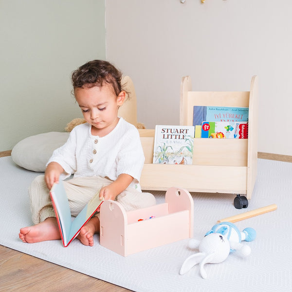 Montessori Wooden Bookshelf on Wheels