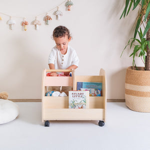 Montessori Wooden Bookshelf on Wheels