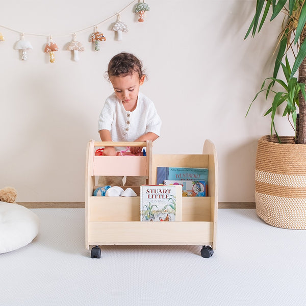 Montessori Wooden Bookshelf on Wheels
