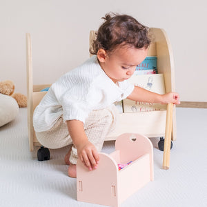 Montessori Wooden Bookshelf on Wheels