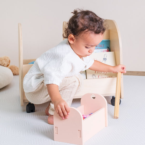 Montessori Wooden Bookshelf on Wheels