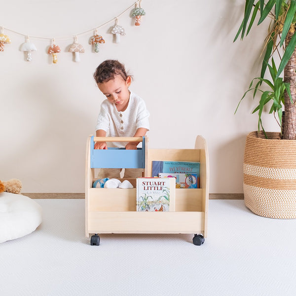 Montessori Wooden Bookshelf on Wheels