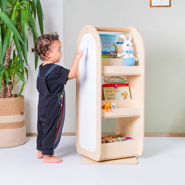 Montessori Rotating Bookshelf with Writing Board