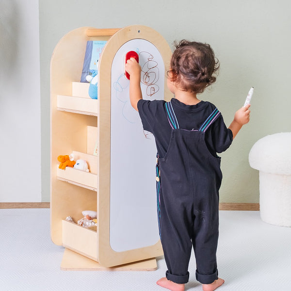 Montessori Rotating Bookshelf with Writing Board