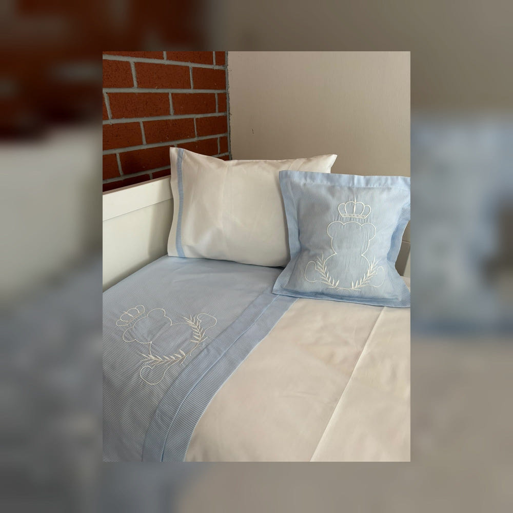 King Bear Embroidered Cotton Baby Duvet Cover Set, 4 Pieces by LaFiny, Blue #blue