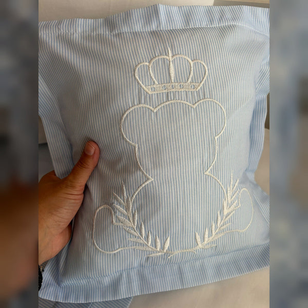 King Bear Embroidered Cotton Baby Duvet Cover Set, 4 Pieces by LaFiny, Blue #blue