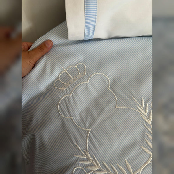 King Bear Embroidered Cotton Baby Duvet Cover Set, 4 Pieces by LaFiny, Blue #blue