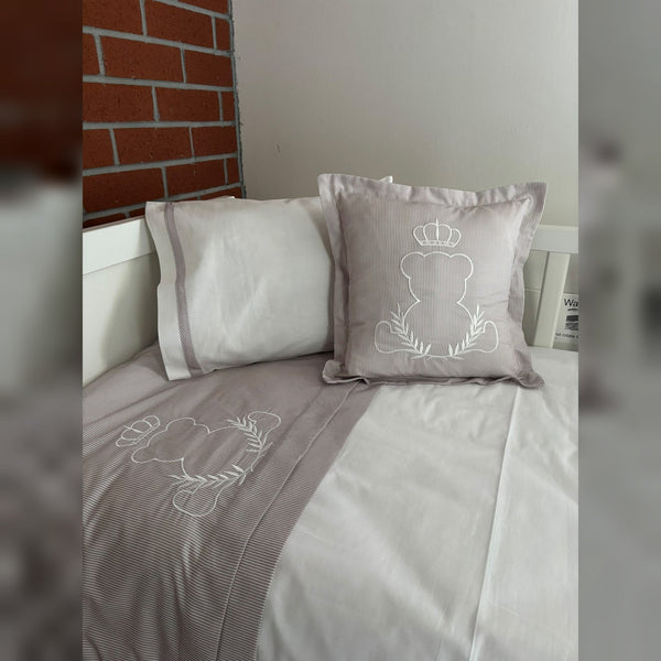 King Bear Embroidered Cotton Baby Duvet Cover Set, 4 Pieces by LaFiny, Latte Brown #lattebrown