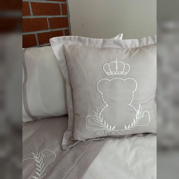King Bear Embroidered Cotton Baby Duvet Cover Set, 4 Pieces by LaFiny, Latte Brown #lattebrown