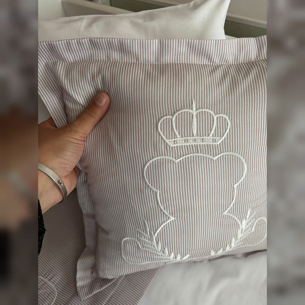 King Bear Embroidered Cotton Baby Duvet Cover Set, 4 Pieces by LaFiny, Latte Brown #lattebrown