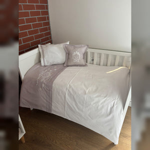Laurel Bow Embroidered Cotton Baby Duvet Cover Set, 4 Pieces by LaFiny, Latte Brown #lattebrown