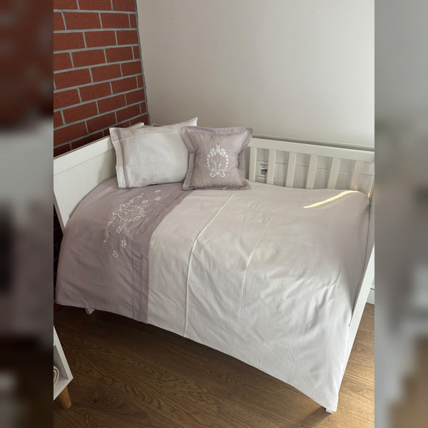 Laurel Bow Embroidered Cotton Baby Duvet Cover Set, 4 Pieces by LaFiny, Latte Brown #lattebrown