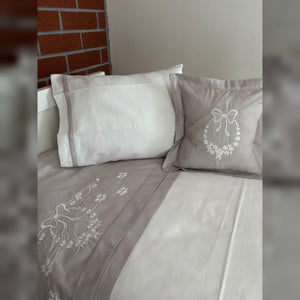 Laurel Bow Embroidered Cotton Baby Duvet Cover Set, 4 Pieces by LaFiny, Latte Brown #lattebrown