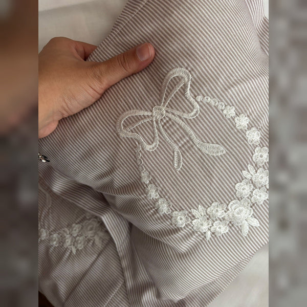 Laurel Bow Embroidered Cotton Baby Duvet Cover Set, 4 Pieces by LaFiny, Latte Brown #lattebrown