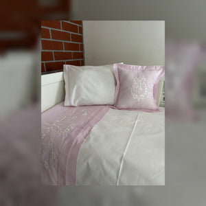 Laurel Bow Embroidered Cotton Baby Duvet Cover Set, 4 Pieces by LaFiny, Pink #pink