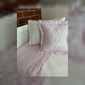 Laurel Bow Embroidered Cotton Baby Duvet Cover Set, 4 Pieces by LaFiny, Pink #pink