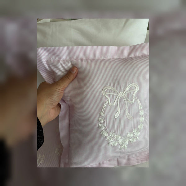 Laurel Bow Embroidered Cotton Baby Duvet Cover Set, 4 Pieces by LaFiny, Pink #pink