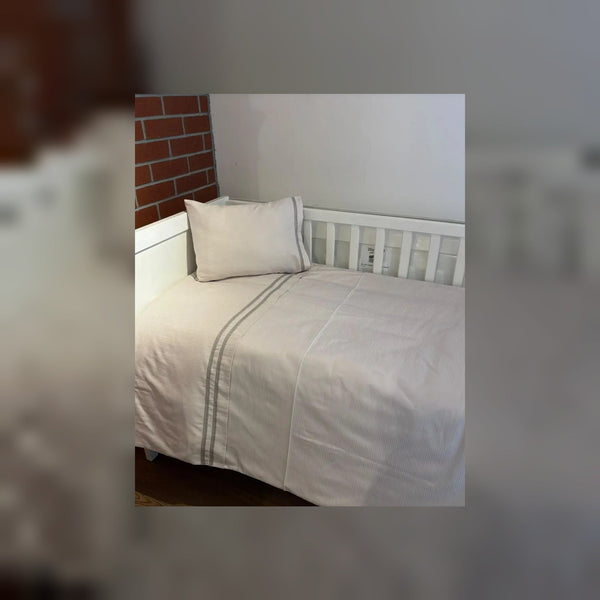 Elegant Stripe Embroidered Bamboo Baby Duvet Cover Set, 3 Pieces by LaFiny, Stone #stone