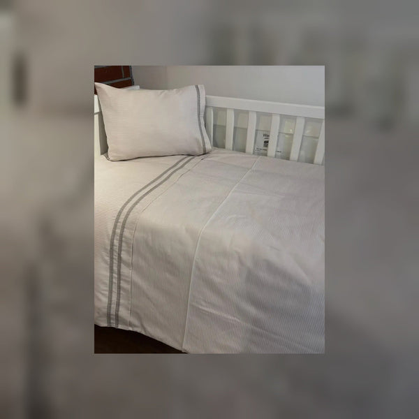 Elegant Stripe Embroidered Bamboo Baby Duvet Cover Set, 3 Pieces by LaFiny, Stone #stone