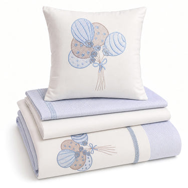 Balloon Embroidered Cotton Baby Duvet Cover Set, 4 Pieces by LaFiny, Blue #blue