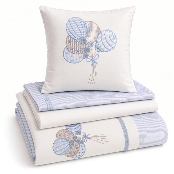 Balloon Embroidered Cotton Baby Duvet Cover Set, 4 Pieces by LaFiny, Blue #blue