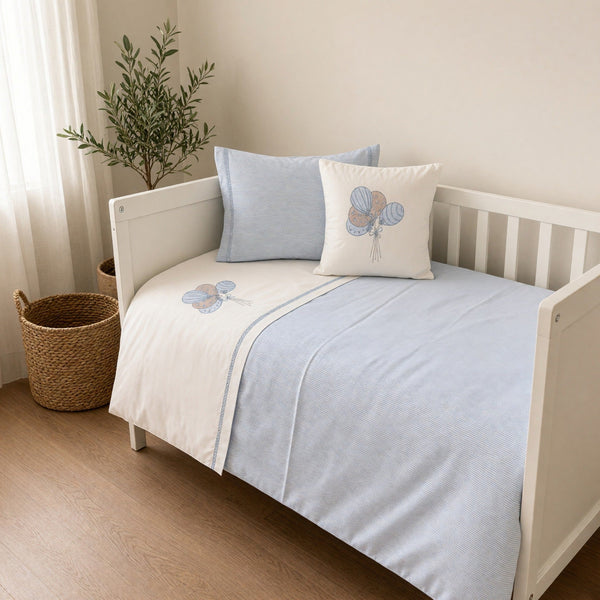 Balloon Embroidered Cotton Baby Duvet Cover Set, 4 Pieces by LaFiny, Blue #blue