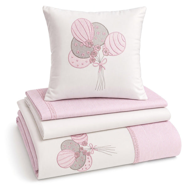 Balloon Embroidered Cotton Baby Duvet Cover Set, 4 Pieces by LaFiny, Pink #pink
