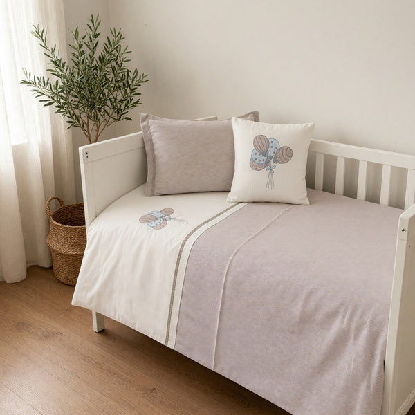 Balloon Embroidered Cotton Baby Duvet Cover Set, 4 Pieces by LaFiny, Latte Brown #lattebrown