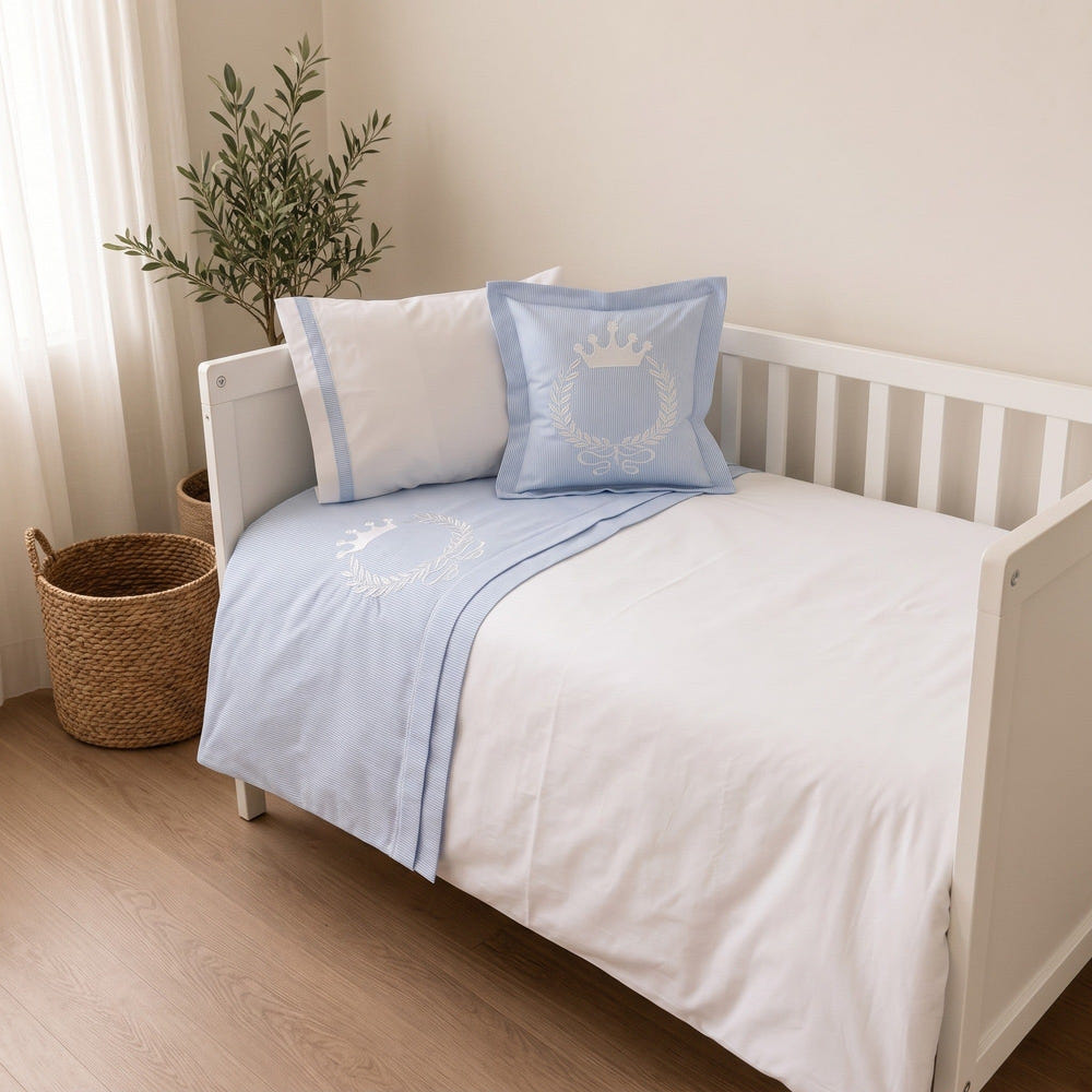 King Embroidered Cotton Baby Duvet Cover Set, 4 Pieces by LaFiny, Blue #blue