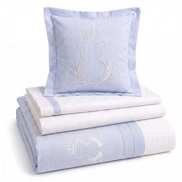 King Bear Embroidered Cotton Baby Duvet Cover Set, 4 Pieces by LaFiny, Blue #blue