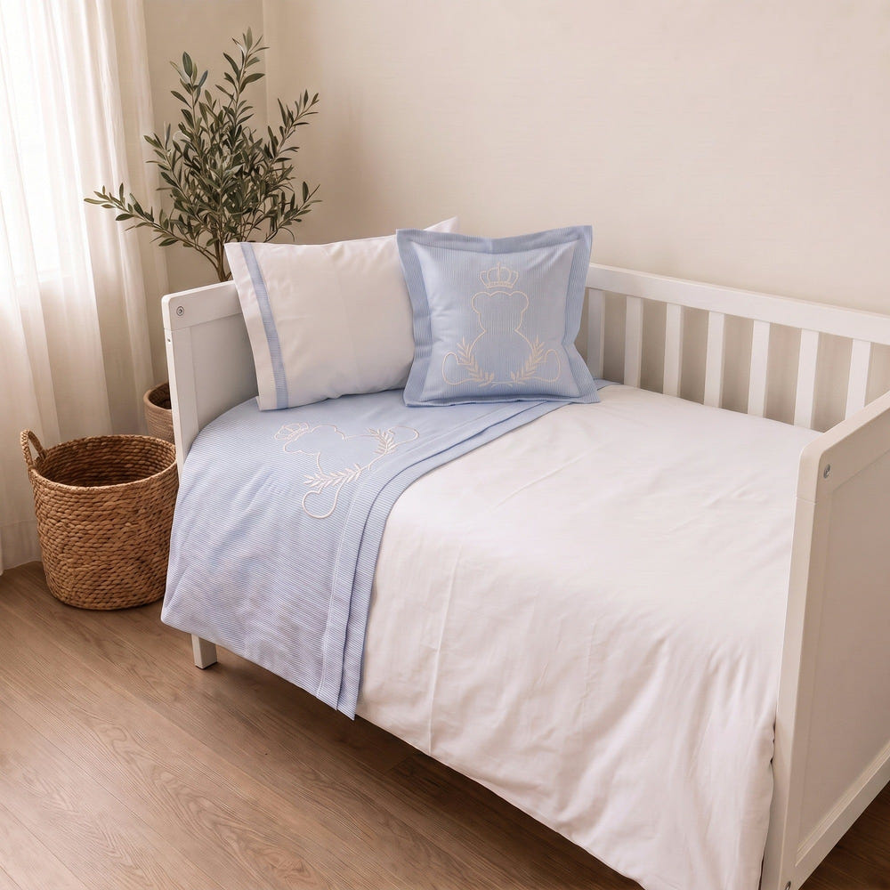 King Bear Embroidered Cotton Baby Duvet Cover Set, 4 Pieces by LaFiny, Blue #blue