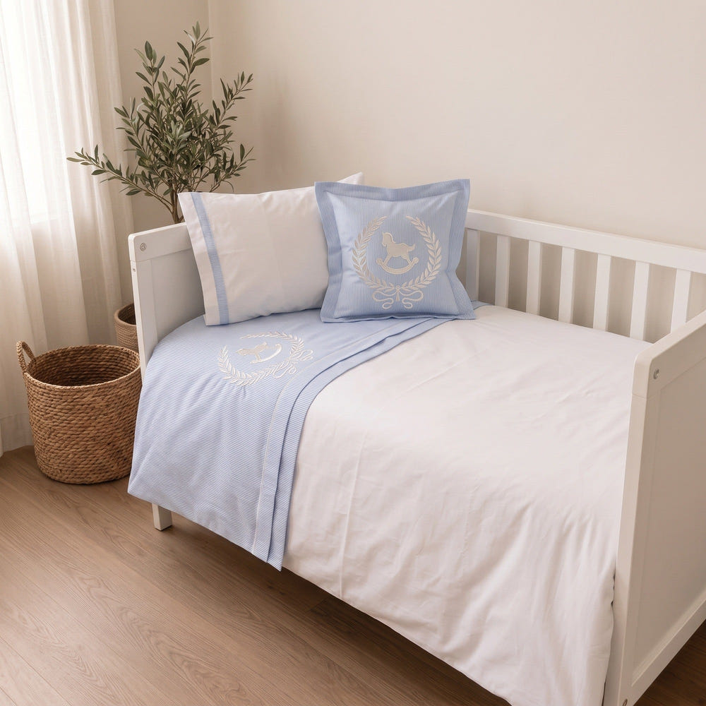 Lucky Colt Embroidered Cotton Baby Duvet Cover Set, 4 Pieces by LaFiny, Blue #blue