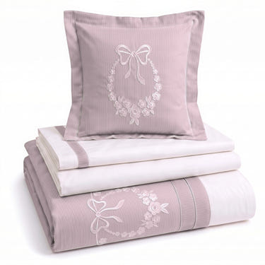 Laurel Bow Embroidered Cotton Baby Duvet Cover Set, 4 Pieces by LaFiny, Pink #pink