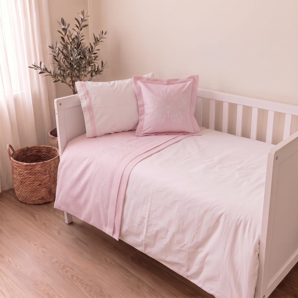 Butterfly Embroidered Cotton Baby Duvet Cover Set, 4 Pieces by LaFiny, Pink #pink