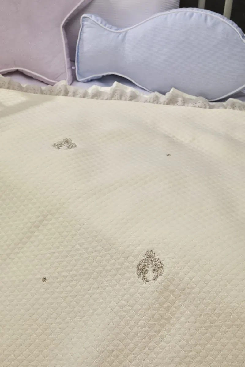 Dream Embroidered Ruffled Cotton Baby Blanket, 35x43 in by LaFiny, Ecru Stone #ecrustone