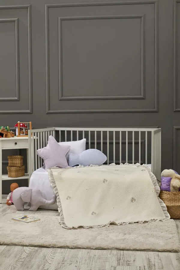 Dream Embroidered Ruffled Cotton Baby Blanket, 35x43 in by LaFiny