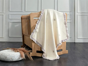 Dream Embroidered Ruffled Cotton Baby Blanket, 35x43 in by LaFiny