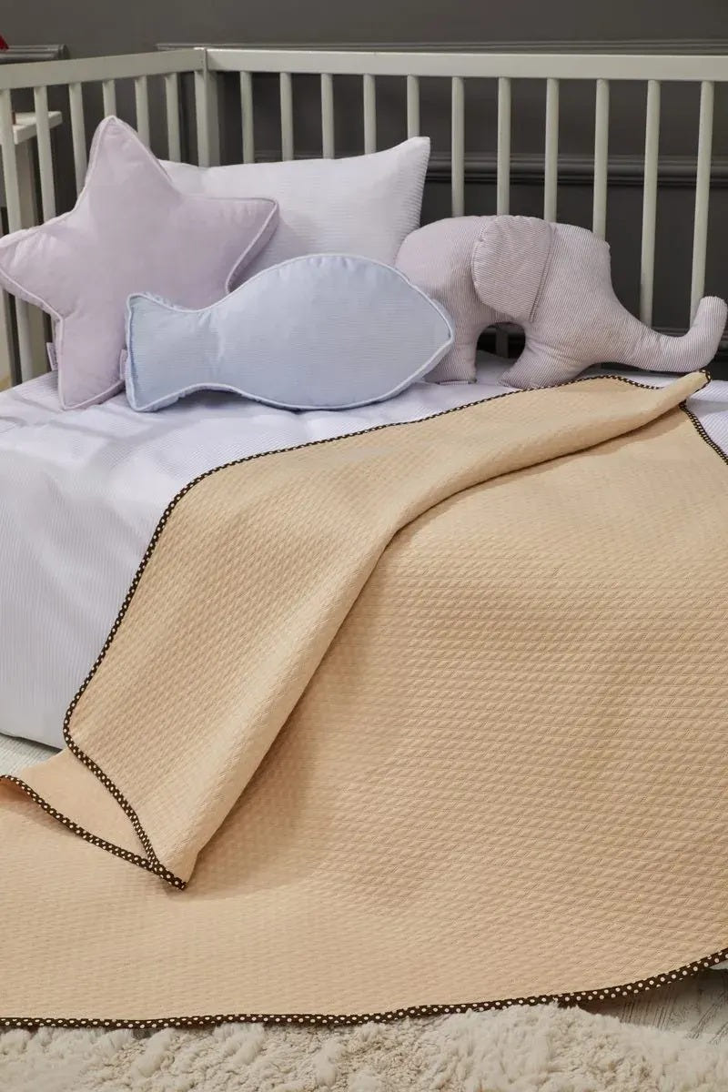 Karamel Cotton Baby Blanket, 35x43 in by LaFiny, Beige #beige